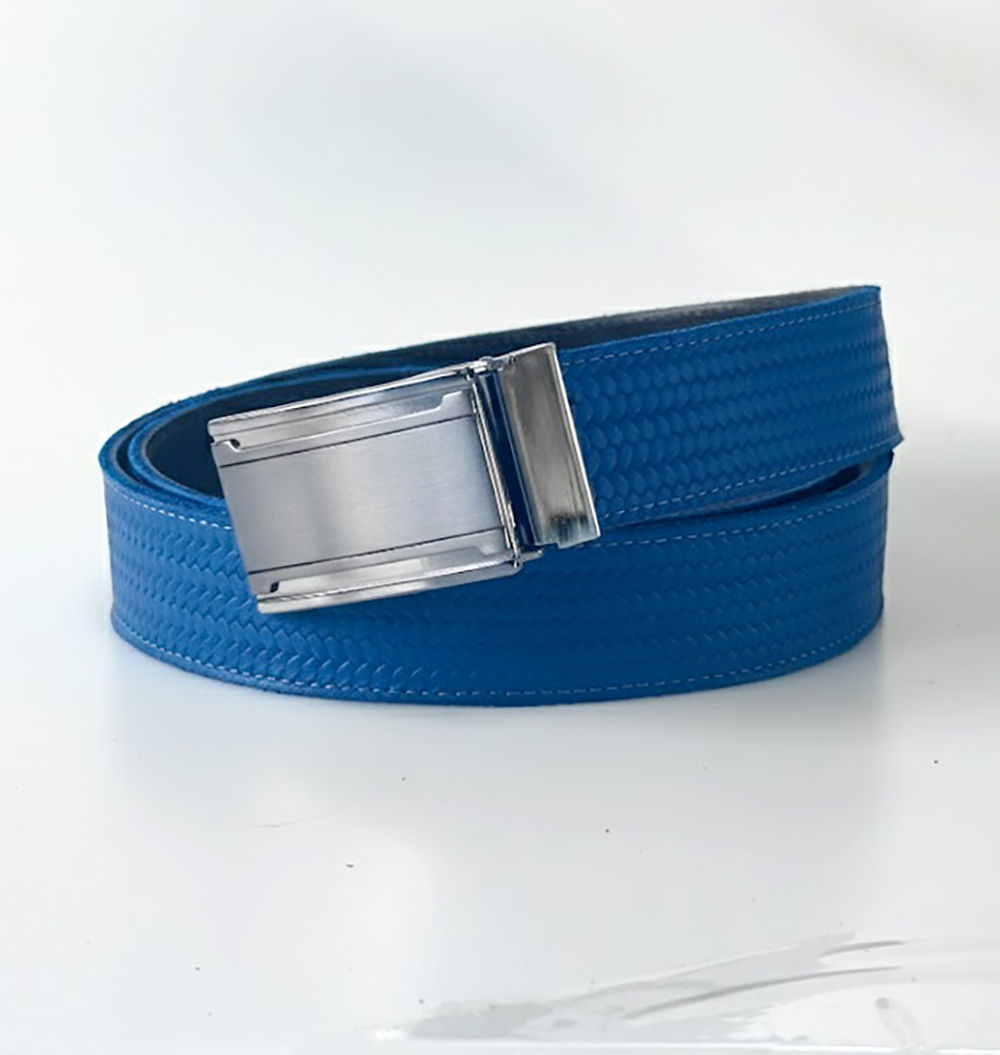 Woven-effect leather belt BLUE