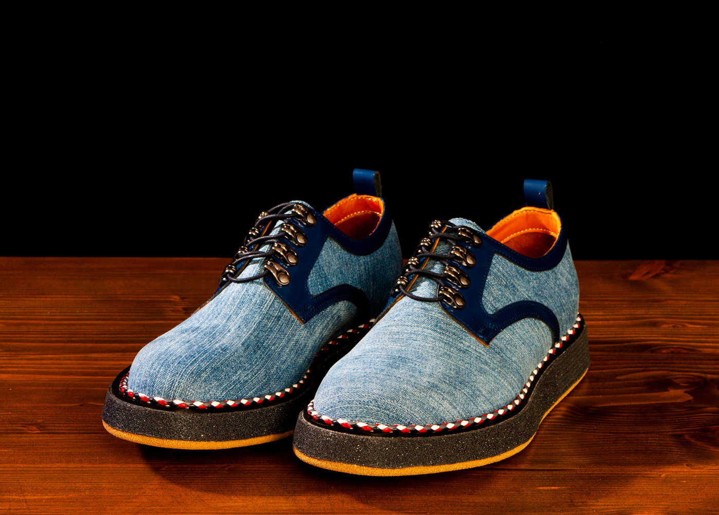 Low top denim fabric sneakers handcrafted in Italy with a lightweight Rubrex sole