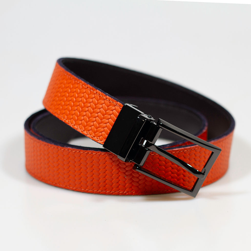 Thumbnail: Woven-effect leather belt Orange