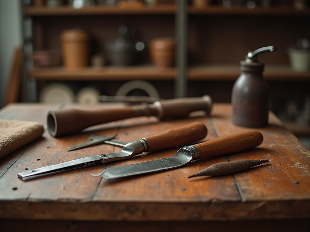 Italian artisan workshop with leather working tools