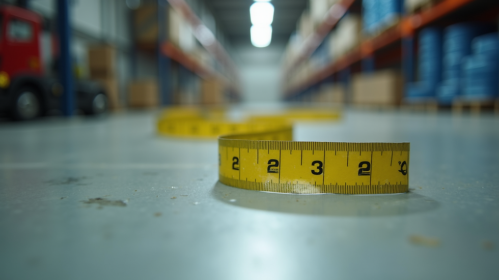 Eye-level view of measuring tape laid out on a hard surface