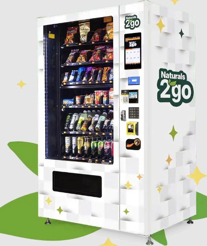This is a modern combination vending machine that can stock drinks, candy, chips and fresh foods like sandwiches.  These machines can hold on average of 45-50 different items offering you a multitude of options.