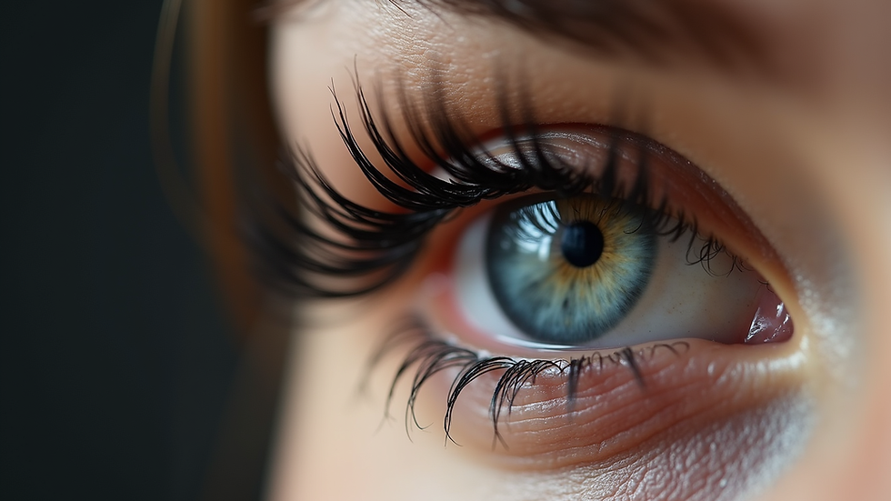 Close-up view of darkened eyelashes after tinting