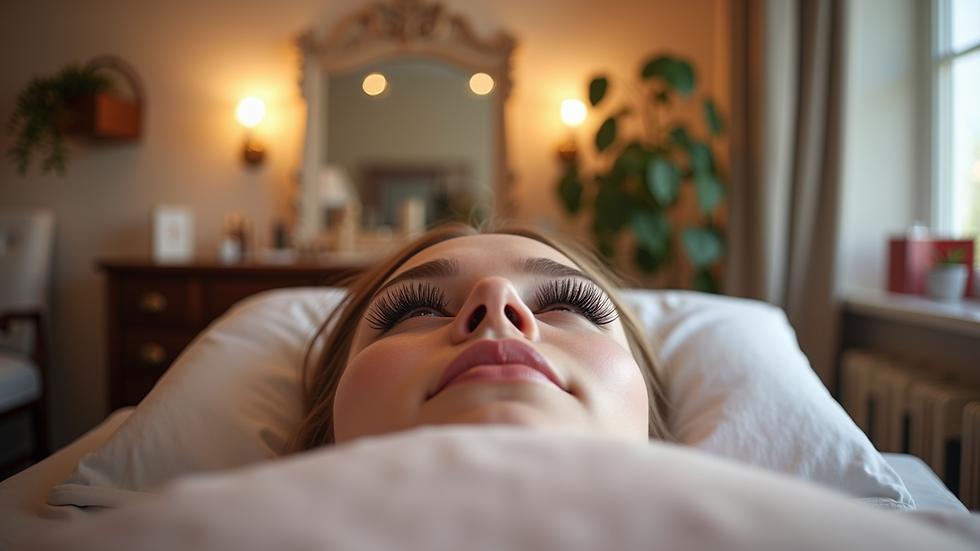 Eye-level view of a cozy beauty salon with eyelash extension tools
