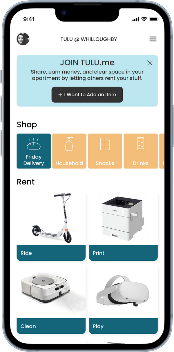 TULU.me home screen: browsing shared items