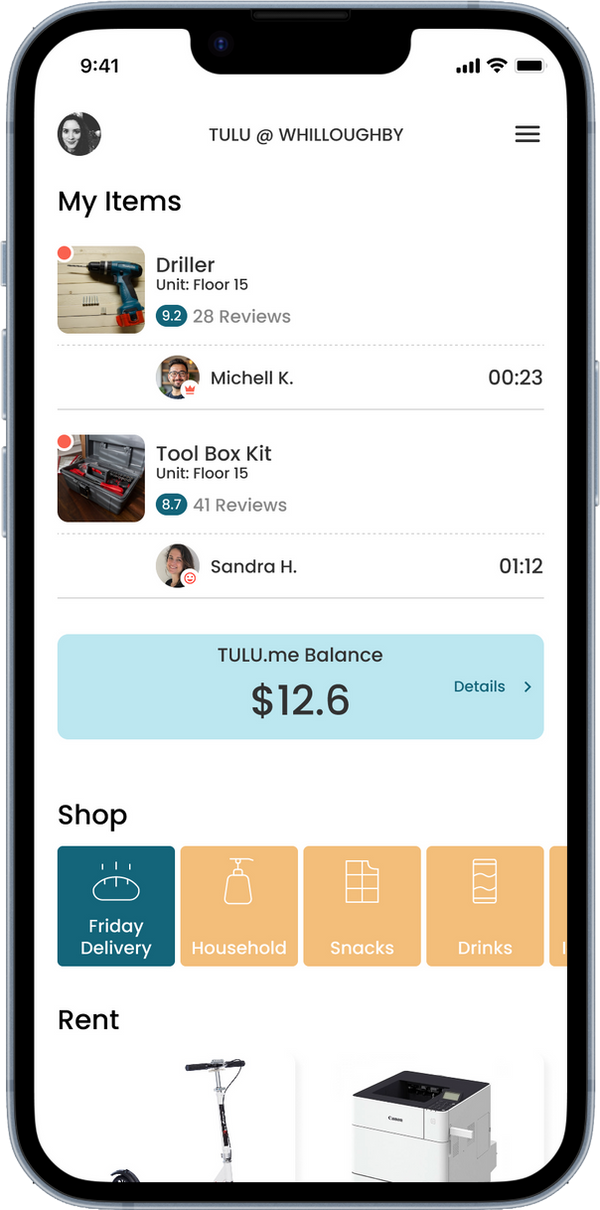 TULU.me my items screen: listing your own items for sharing