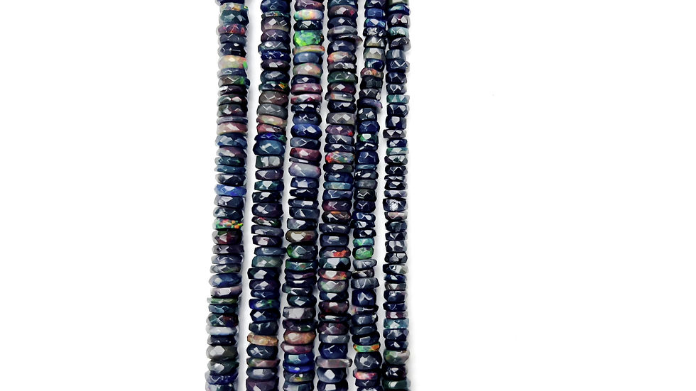 Thumbnail: Natural Black Ethiopian Opal Gemstone Faceted Heishi Beads , 4mm-7.5mm, 16"