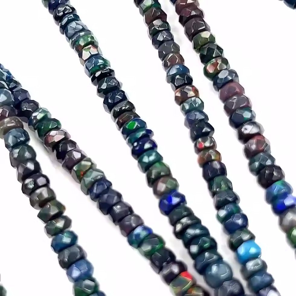 Thumbnail: AAA Quality Ethiopian Black Opal Gemstone Beads, 4-5 mm, Ethiopian Opal Rondel F