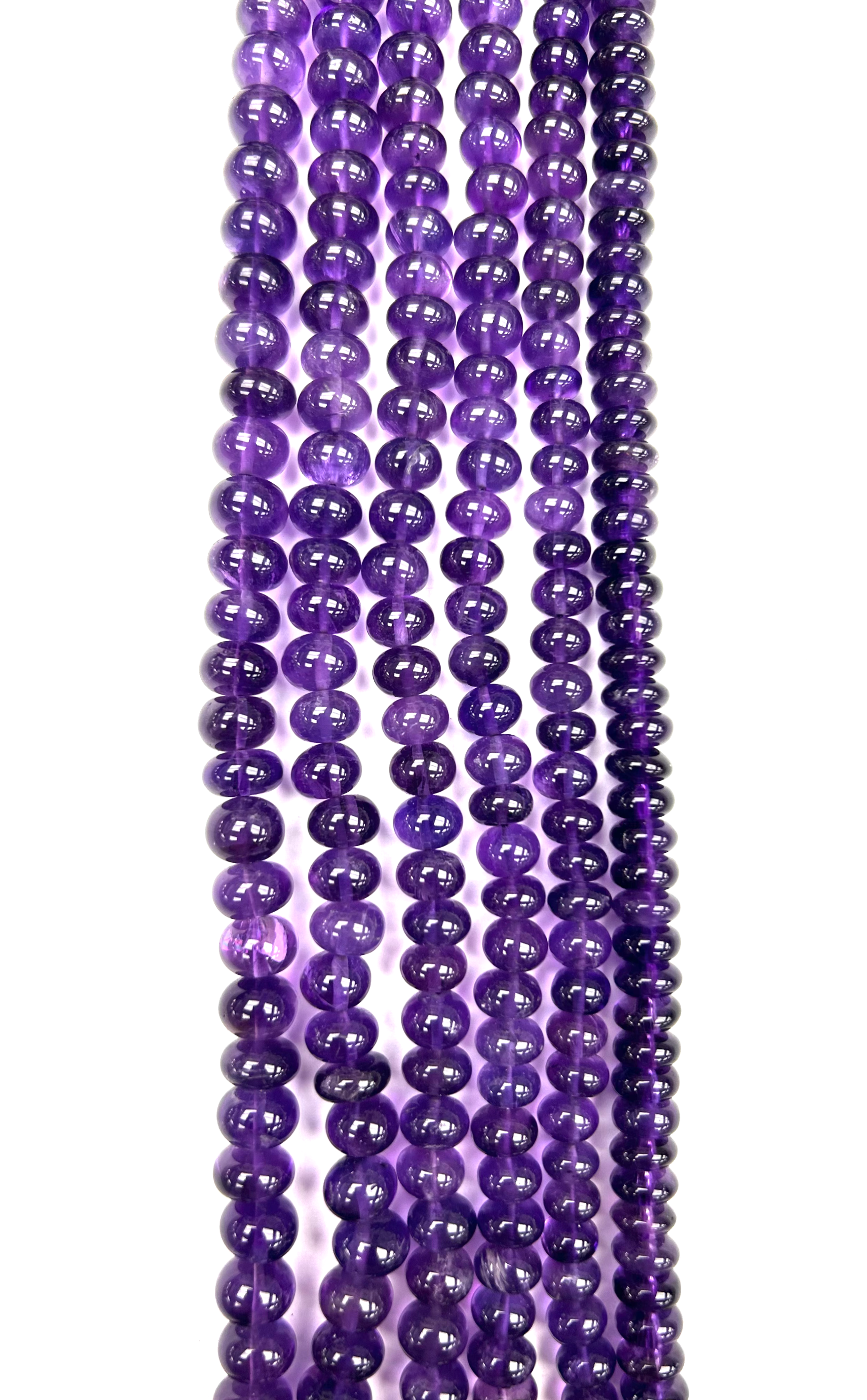 AAA Natural Smooth Roundell Cut Amethyst Gemstone Beads 6mm - 8.5mm  13"