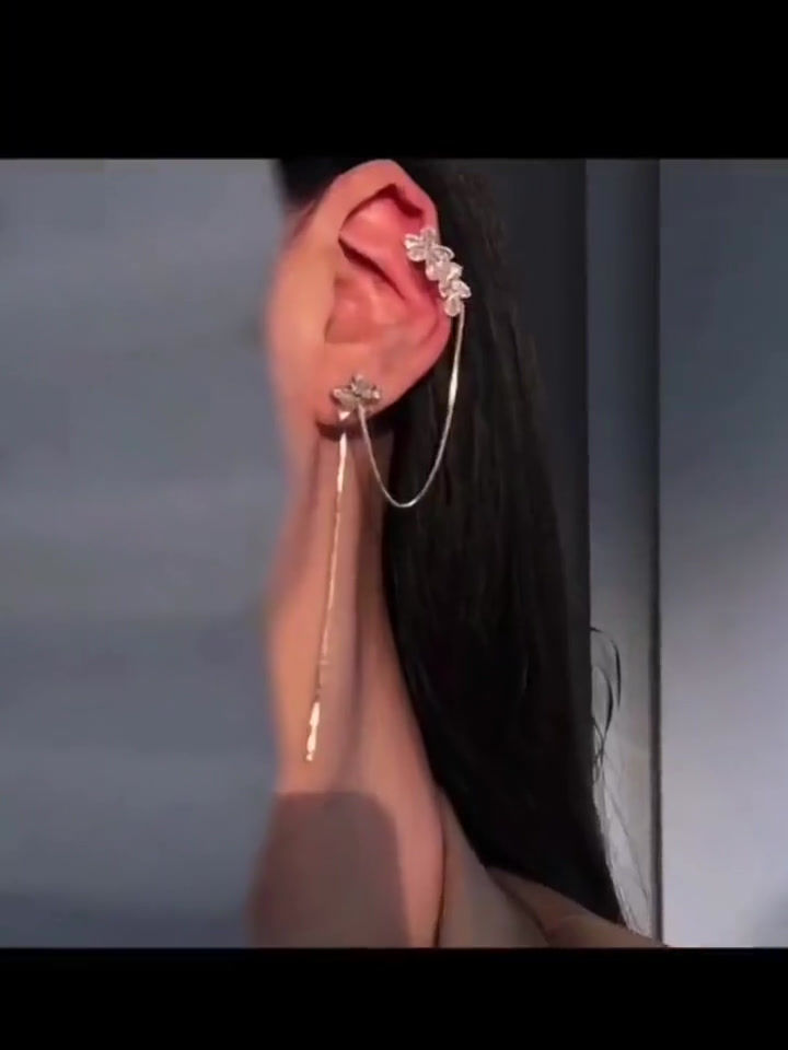 Thumbnail: 14k Gold Plated Lily Ear Cuff Threader Earring