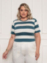 Miniatura: Camisa Listrada Feminina Moletinho Manga Curta – Conforto e Estilo Casual  Listr