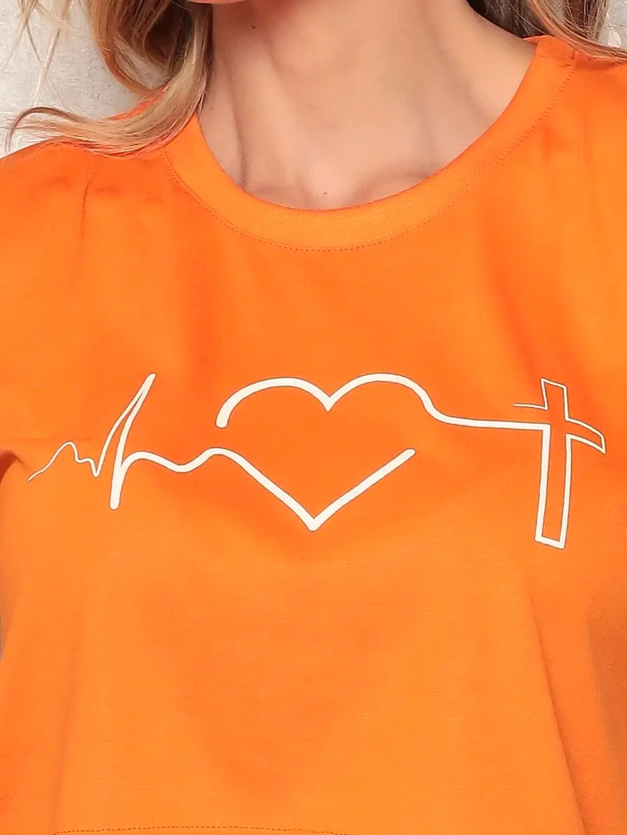 Miniatura: Cropped  em Algodão com Estampa de Fé, Amor e Esperança