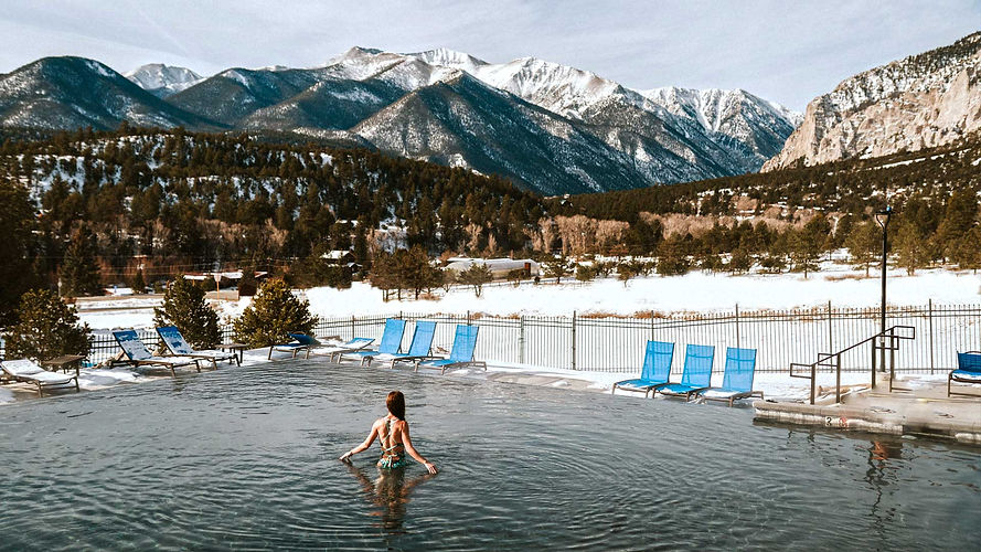 view of mt. princeton from the infinity pool at Mt. Princeton Hot Springs Resort