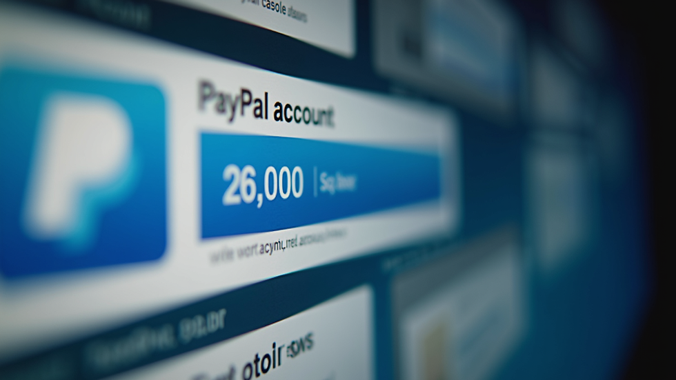 Close-up view of a computer screen showing a PayPal account balance