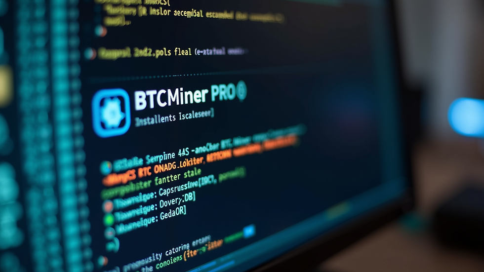Close-up view of a computer screen showing BTC Miner Pro installation progress