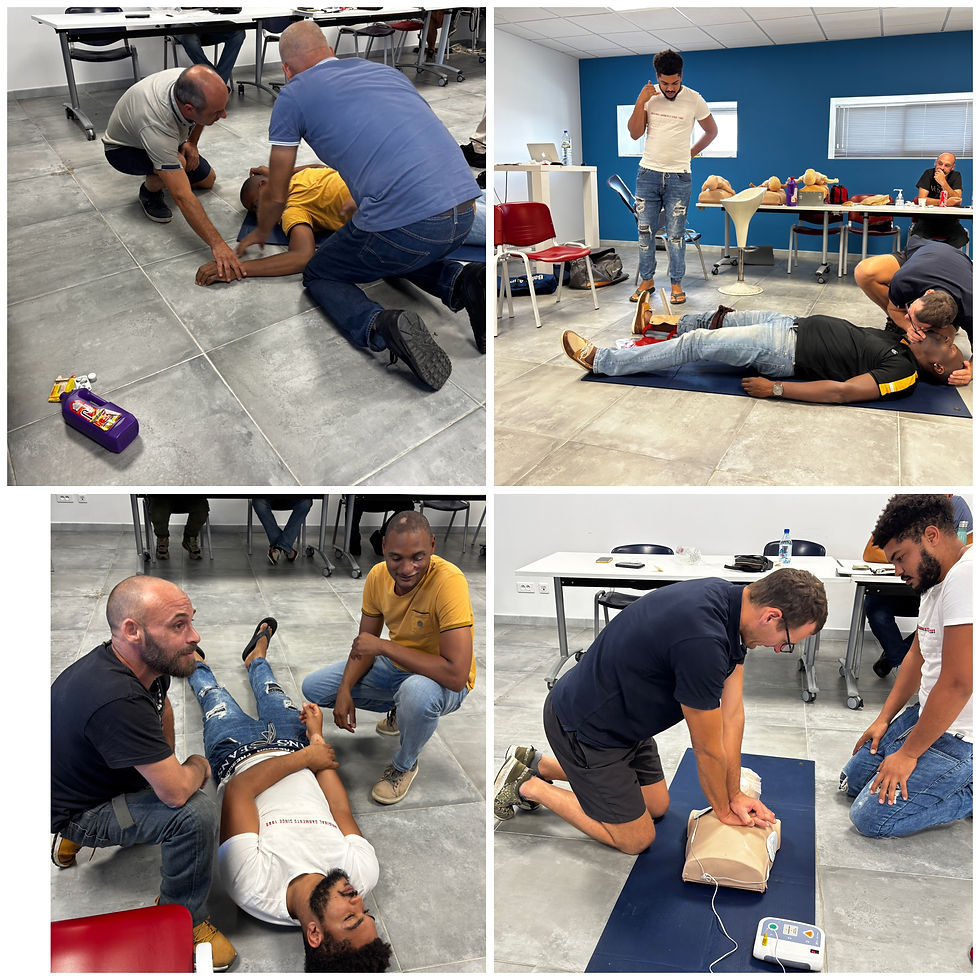 collaborateurs du groupe Vinci participants à des mises en situation d'accident de travail