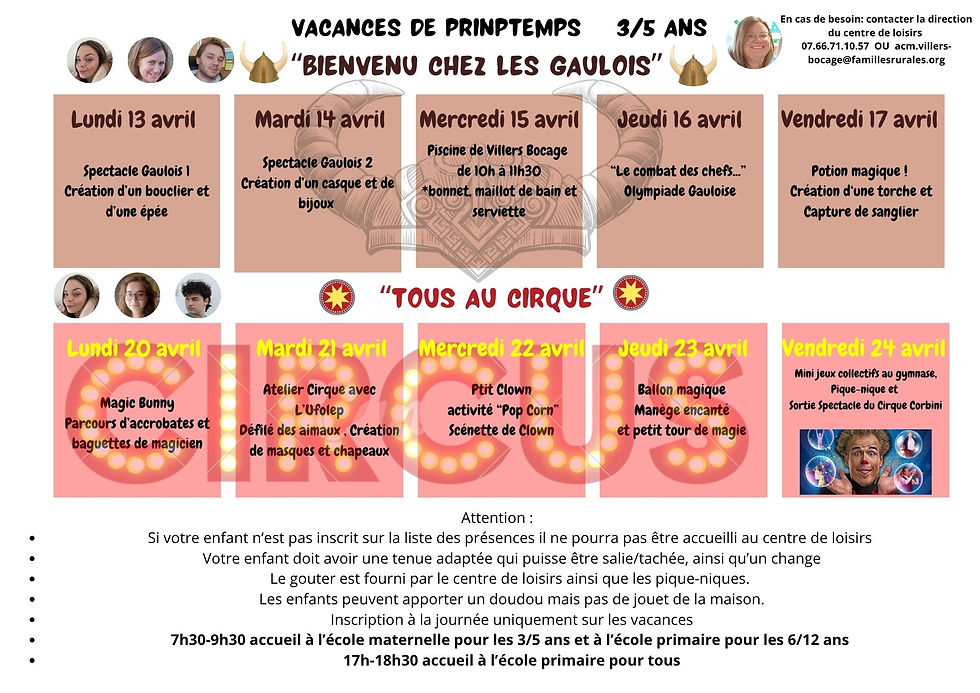 Planning des vacances de printemps 2026