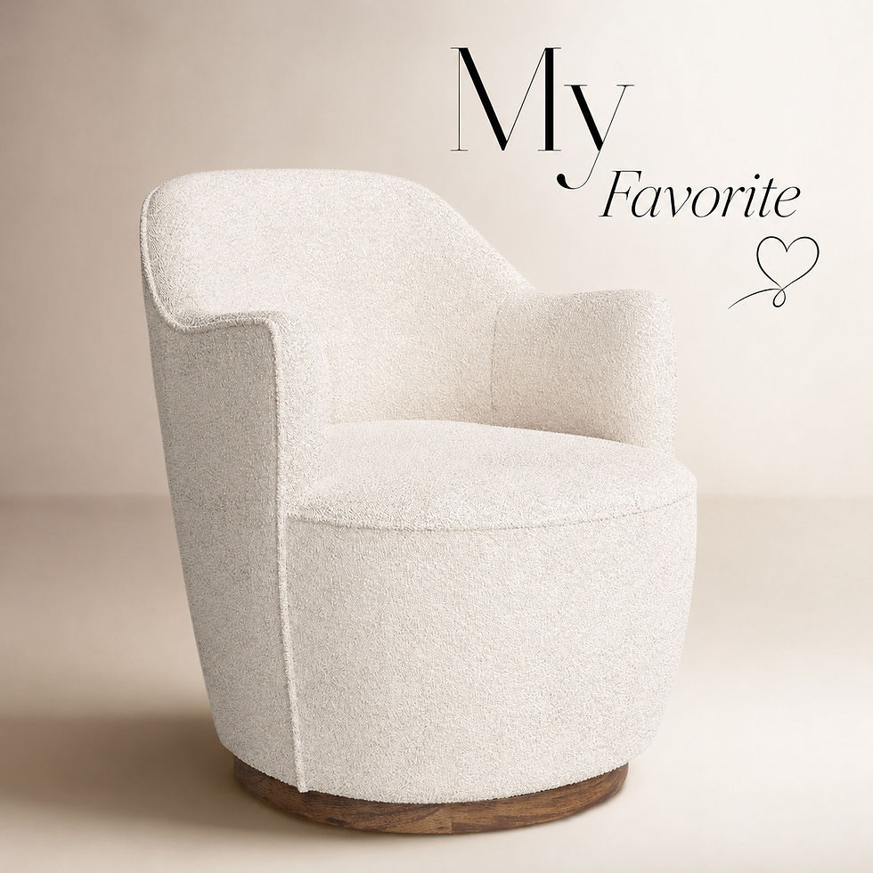 Cream bouclé swivel accent chair with curved barrel back and solid wood base, perfect for quiet luxury, modern farmhouse, coastal, and contemporary living room decor.