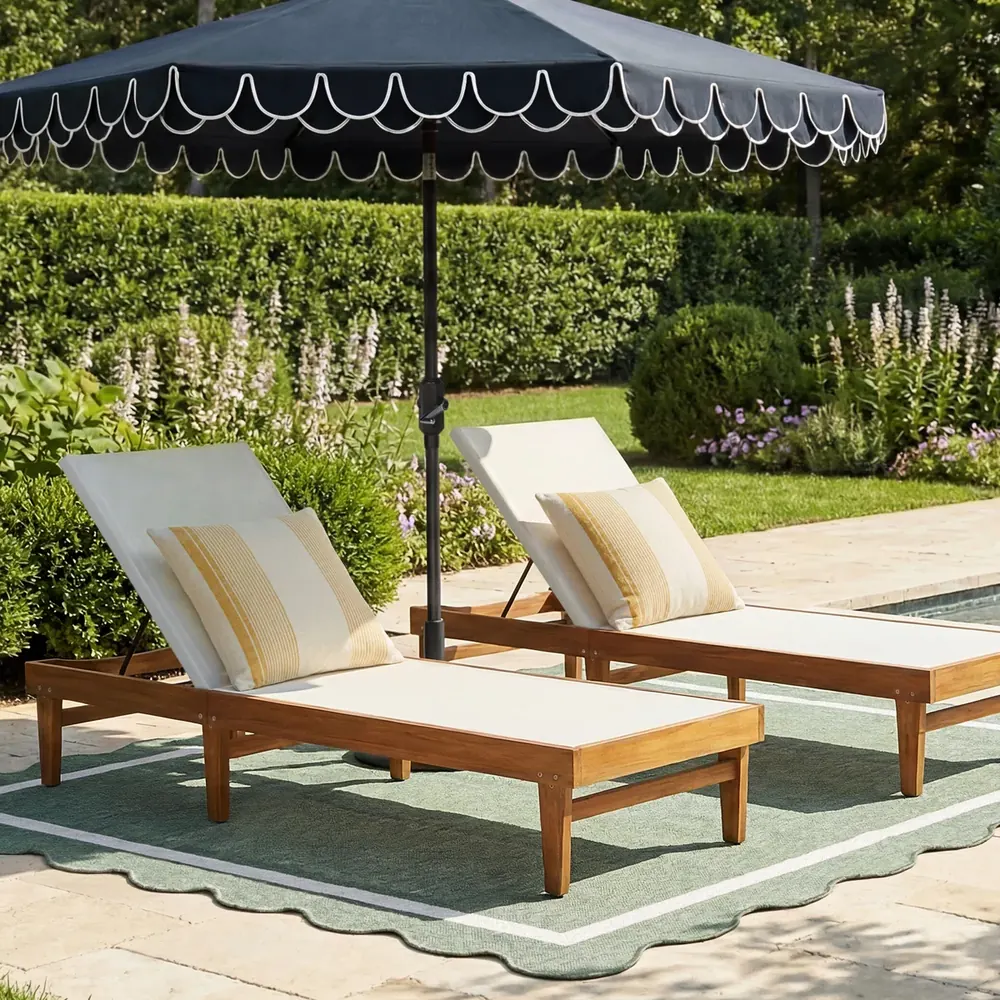 luxury pool loungers with umbrella resort style outdoor seating
