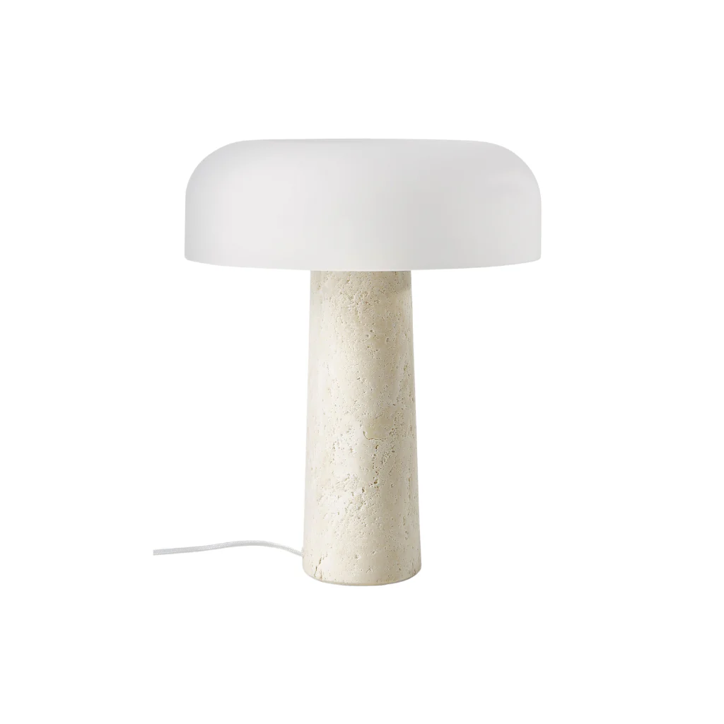 Mushroom table lamp travertine base frosted glass bedside lamp