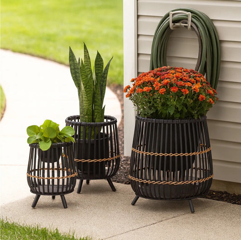 Modern Round Bamboo Wood Planters