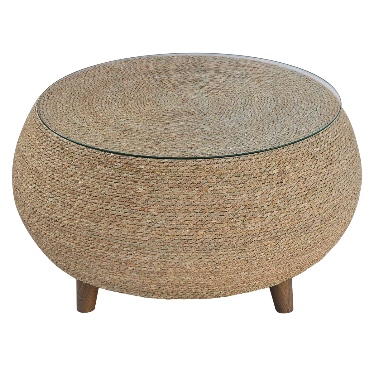 natural seagrass coffee table styled
