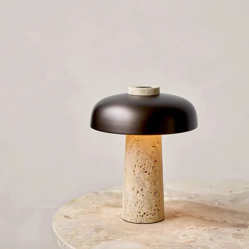 Reverse lamp travertine and brass luxury table lighting