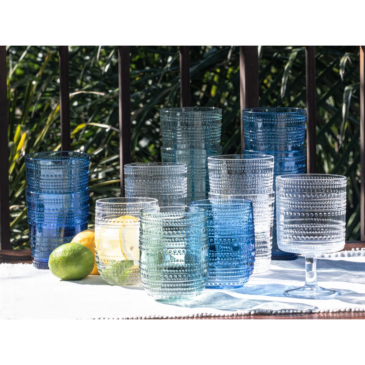 Chaplin Beaded Acrylic Drinking Glass - Sea Green - 16 oz (Set of 6)