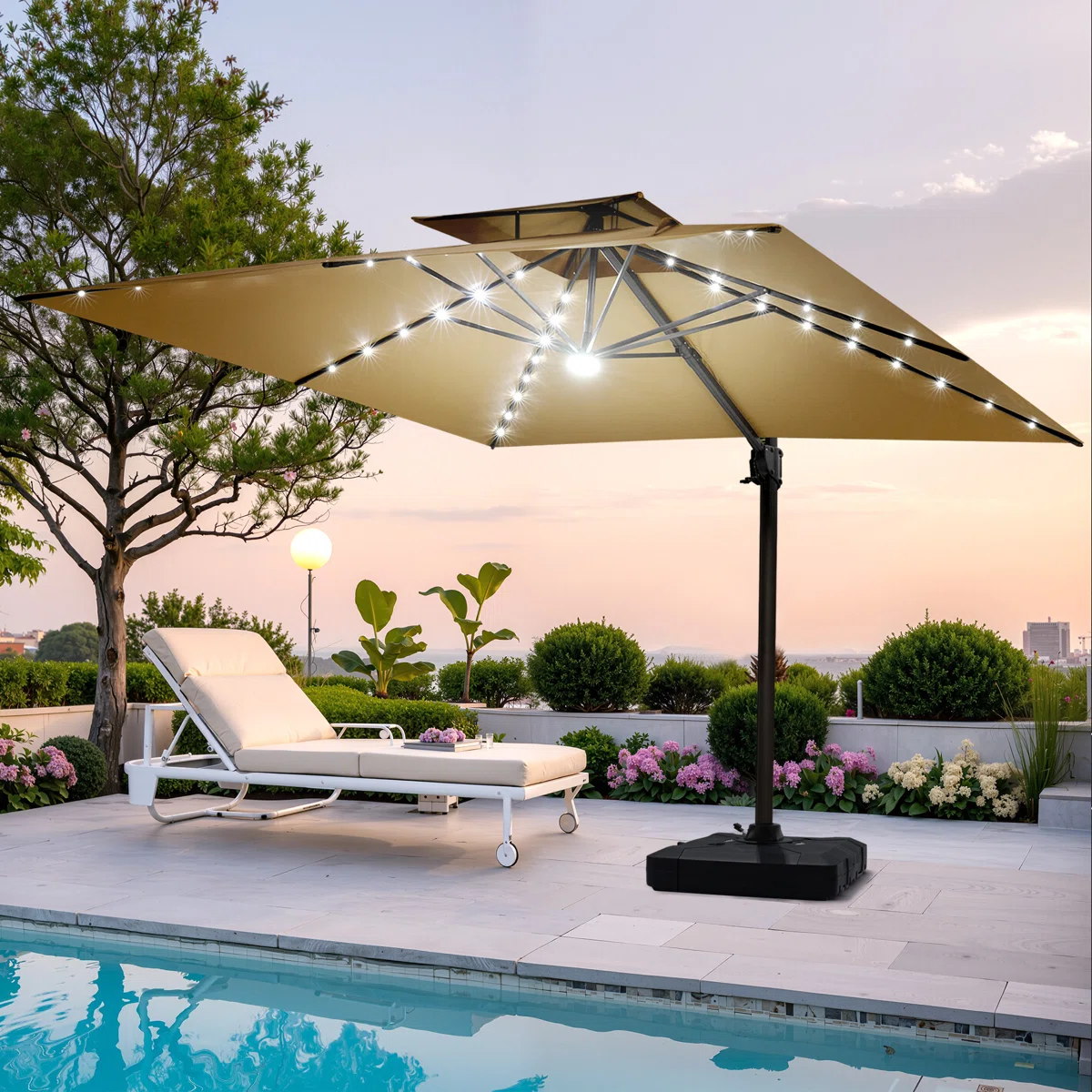 Rectangular Outdoor Solar Led Cantilever Patio Umbrella