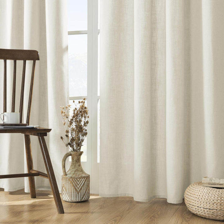 Joydeco Linen Curtains for Living Room,Light Filtering Rod Pocket Back Tab Semi Sheer Drapes Window Long Curtains
