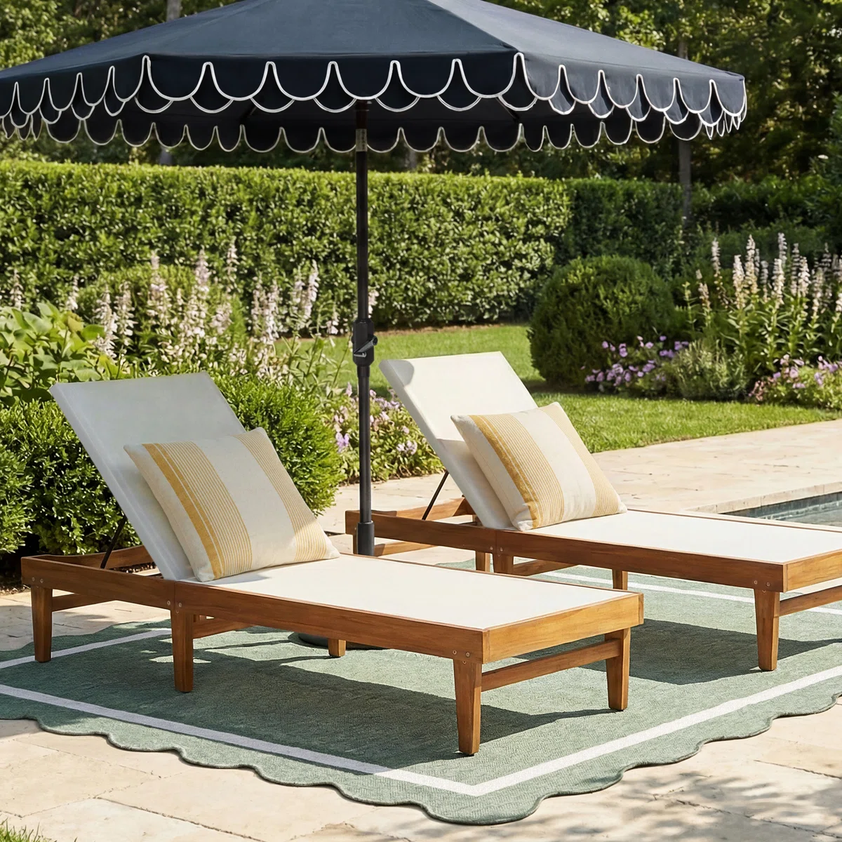 luxury pool loungers with umbrella resort style outdoor seating