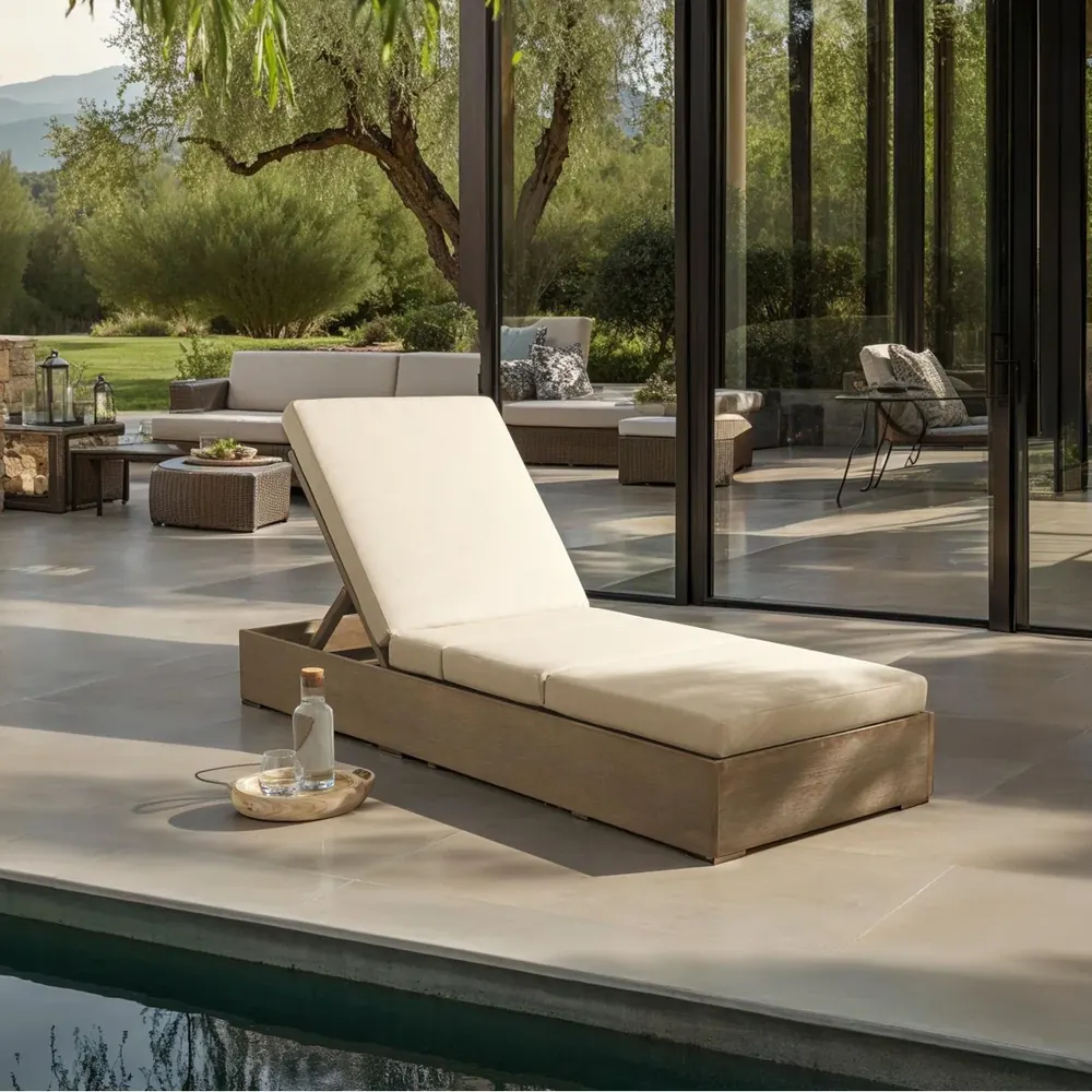 outdoor lounge chairs poolside minimalist design