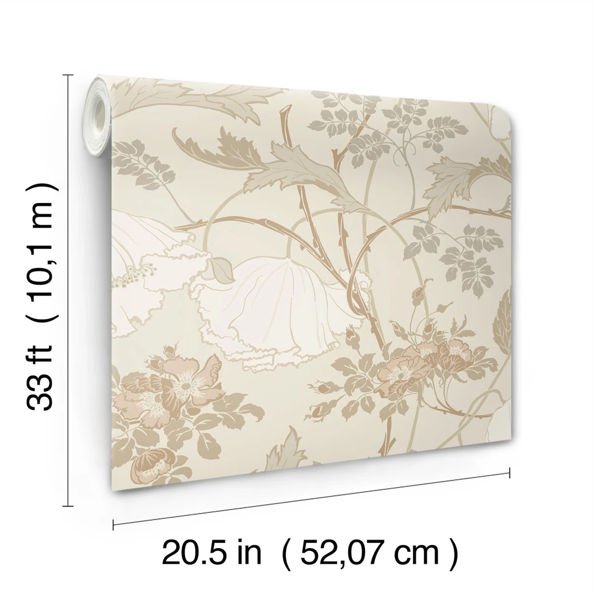 Neutral floral wallpaper for a soft elegant bathroom with Pottery Barn style