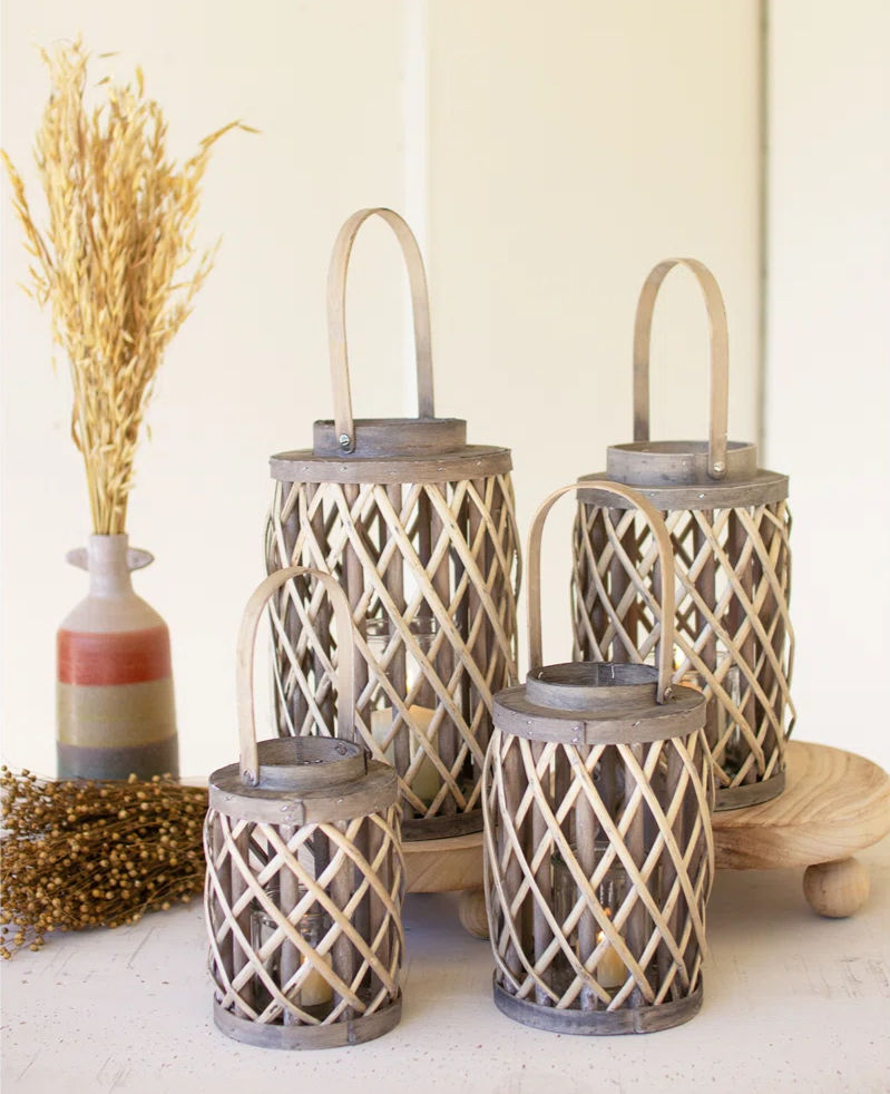 Grey Willow Woven Lantern Set