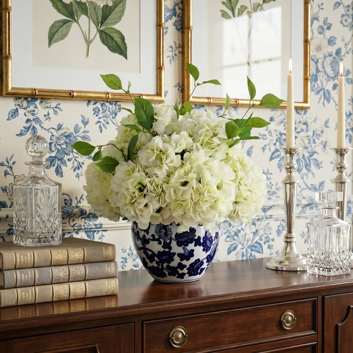 Polysilk Hydrangea Arrangement in Vase