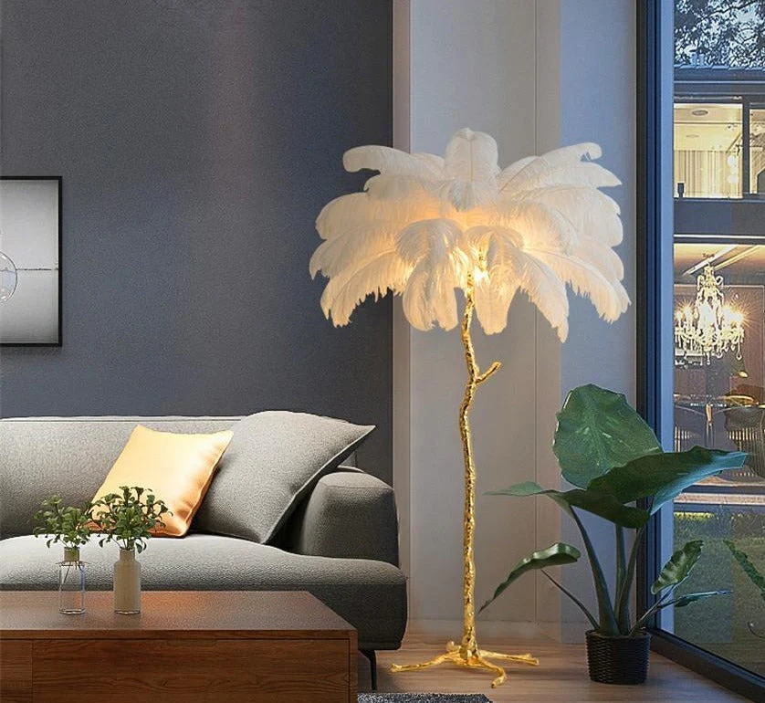 Tropical feather floor lamp luxury bedroom lighting