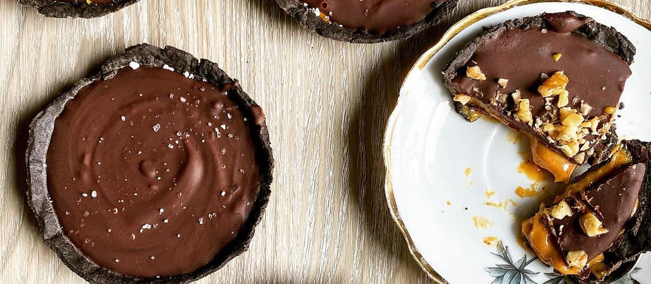 Dark Chocolate Ganache and Dulce De Leche Tarts