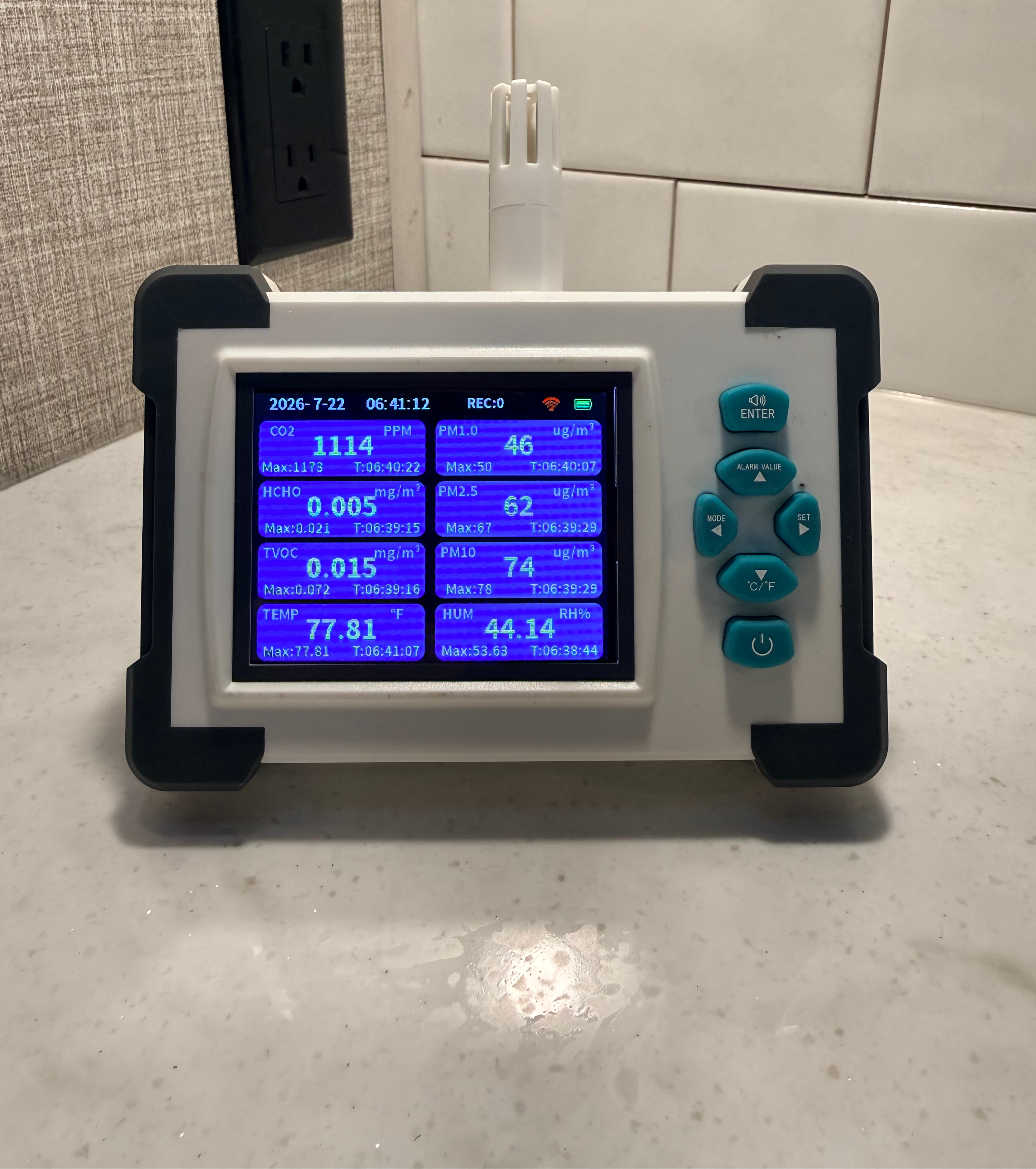 Real-time indoor air quality readings taken while cooking inside my RV.