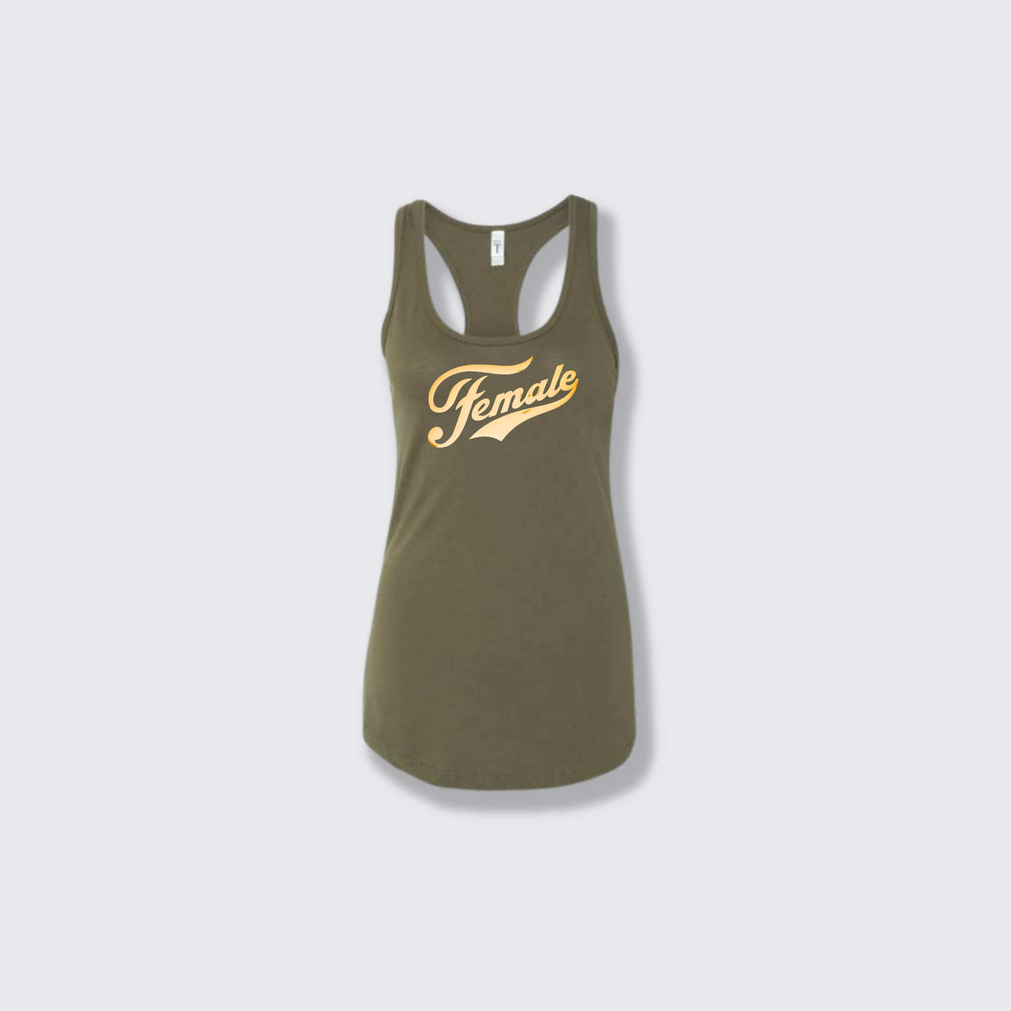 F for Female military green tank