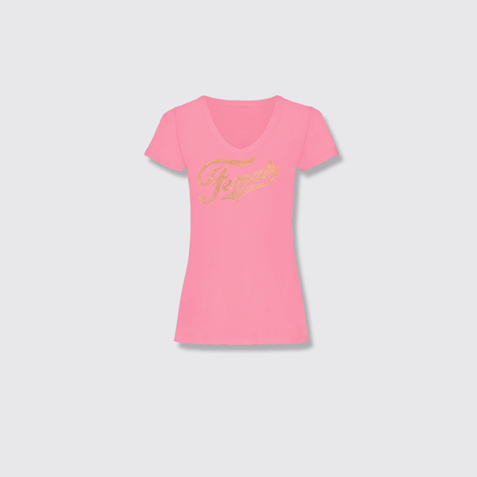 F for female pink v-neck (gold)