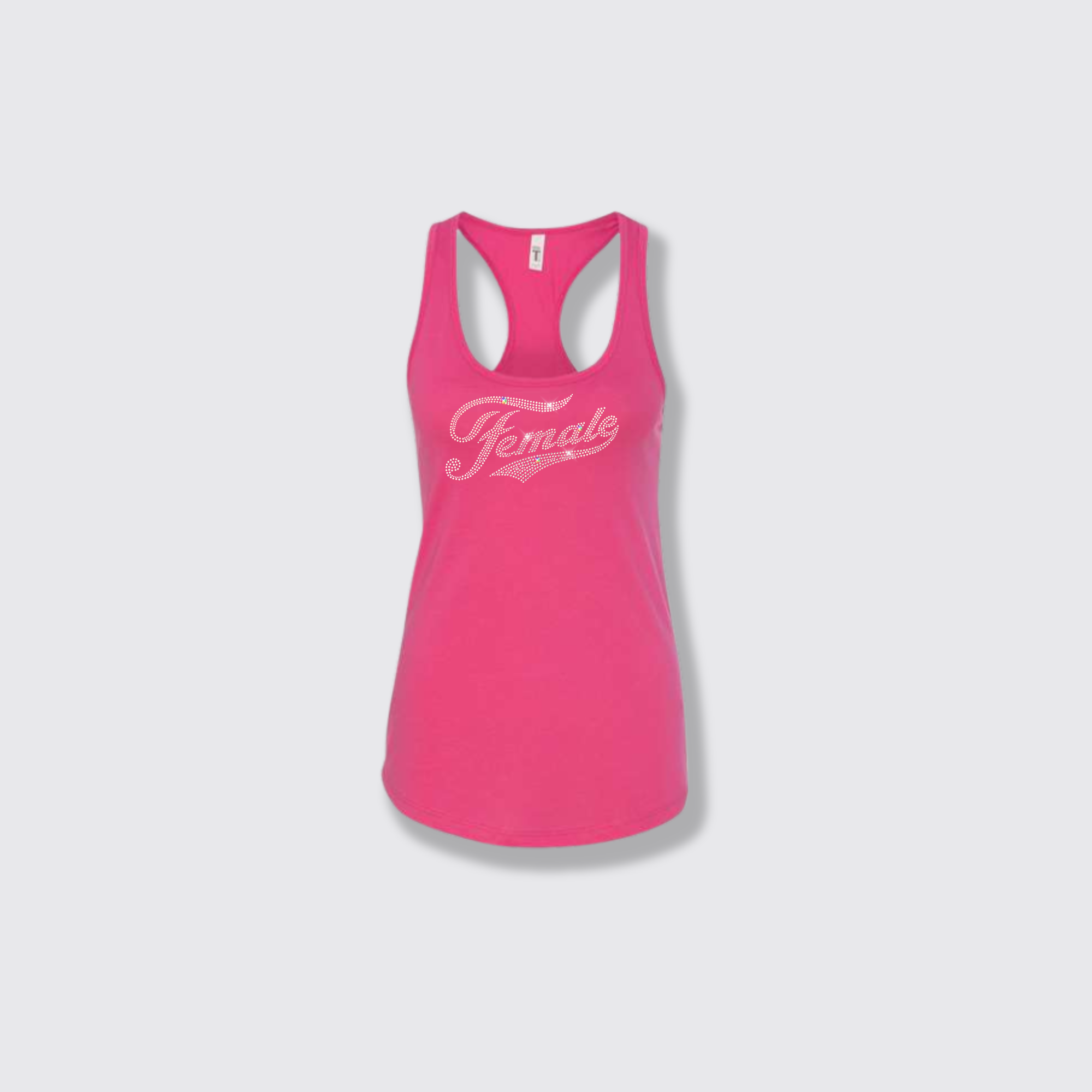F for female (rhinestones) hot pink tank