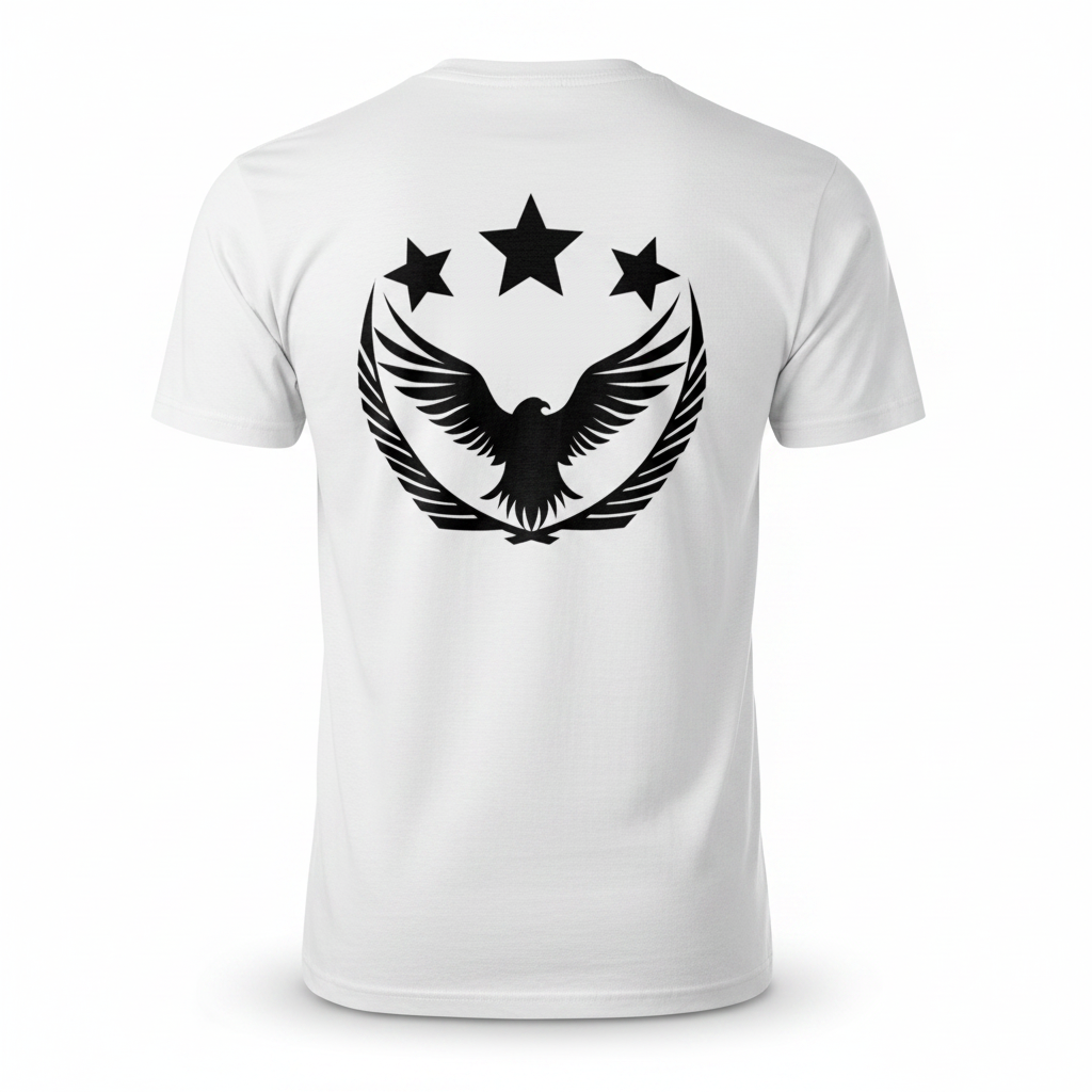 White Eagle Crest Graphic Fitted T-Shirt featuring bold eagle crest emblem with stars