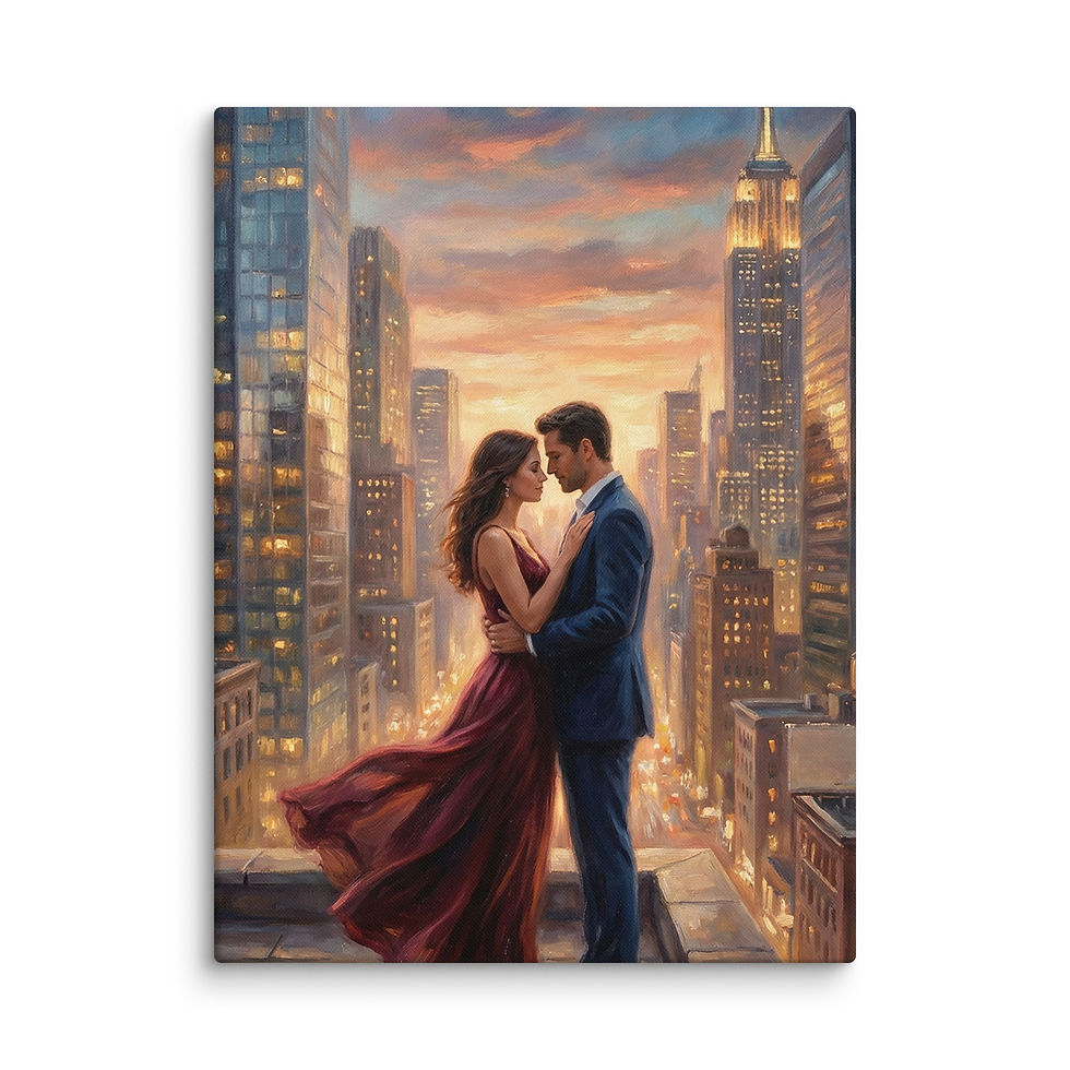 Thumbnail: Skyline Love at Dusk wall art shown in 18x24 print size