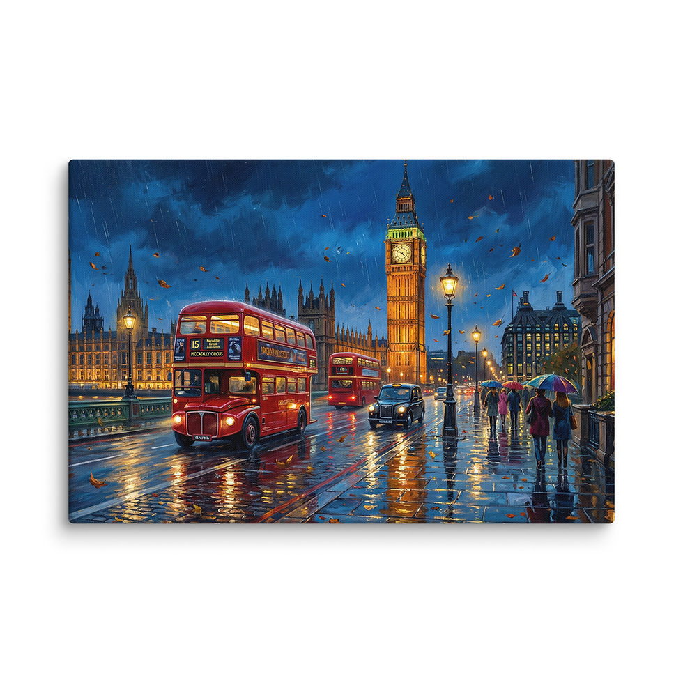 london city wall art canvas big ben red bus night scene
