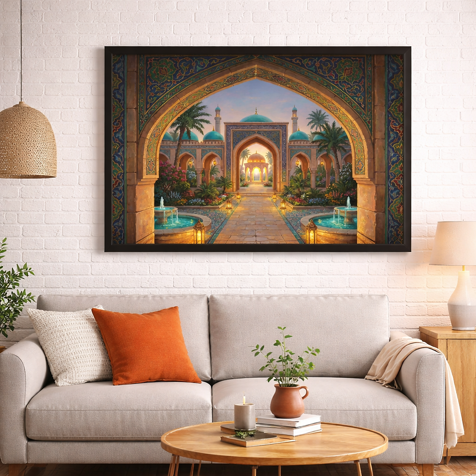 Thumbnail: Quiet Court framed poster displayed in a modern living room with warm neutral decor