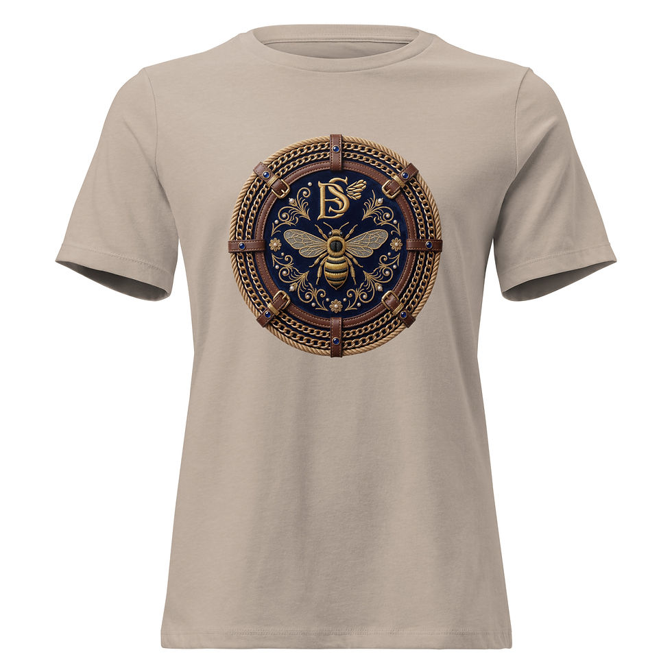 Beige bee monogram crest t-shirt with detailed circular emblem