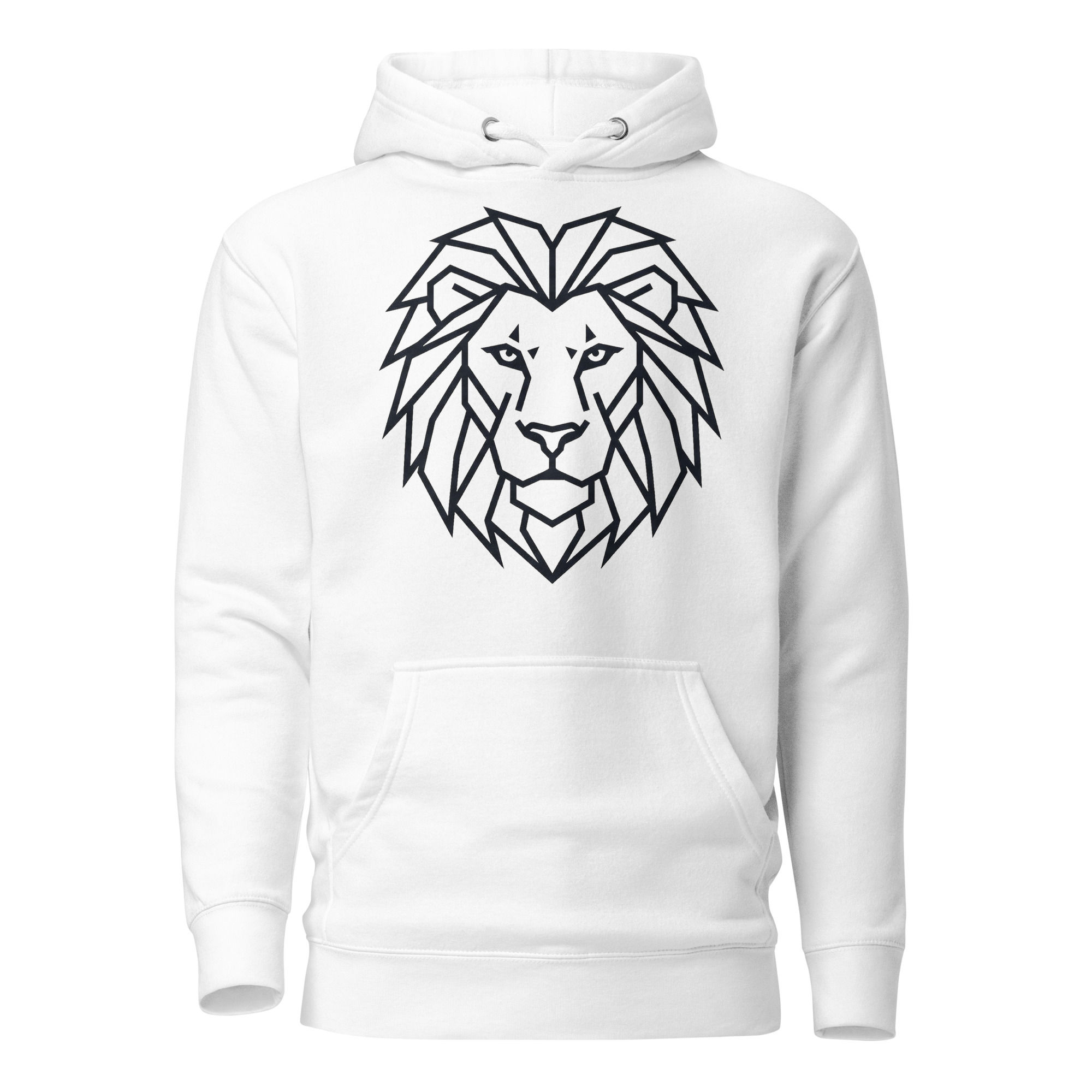 White lion hoodie with minimal lion face design on front