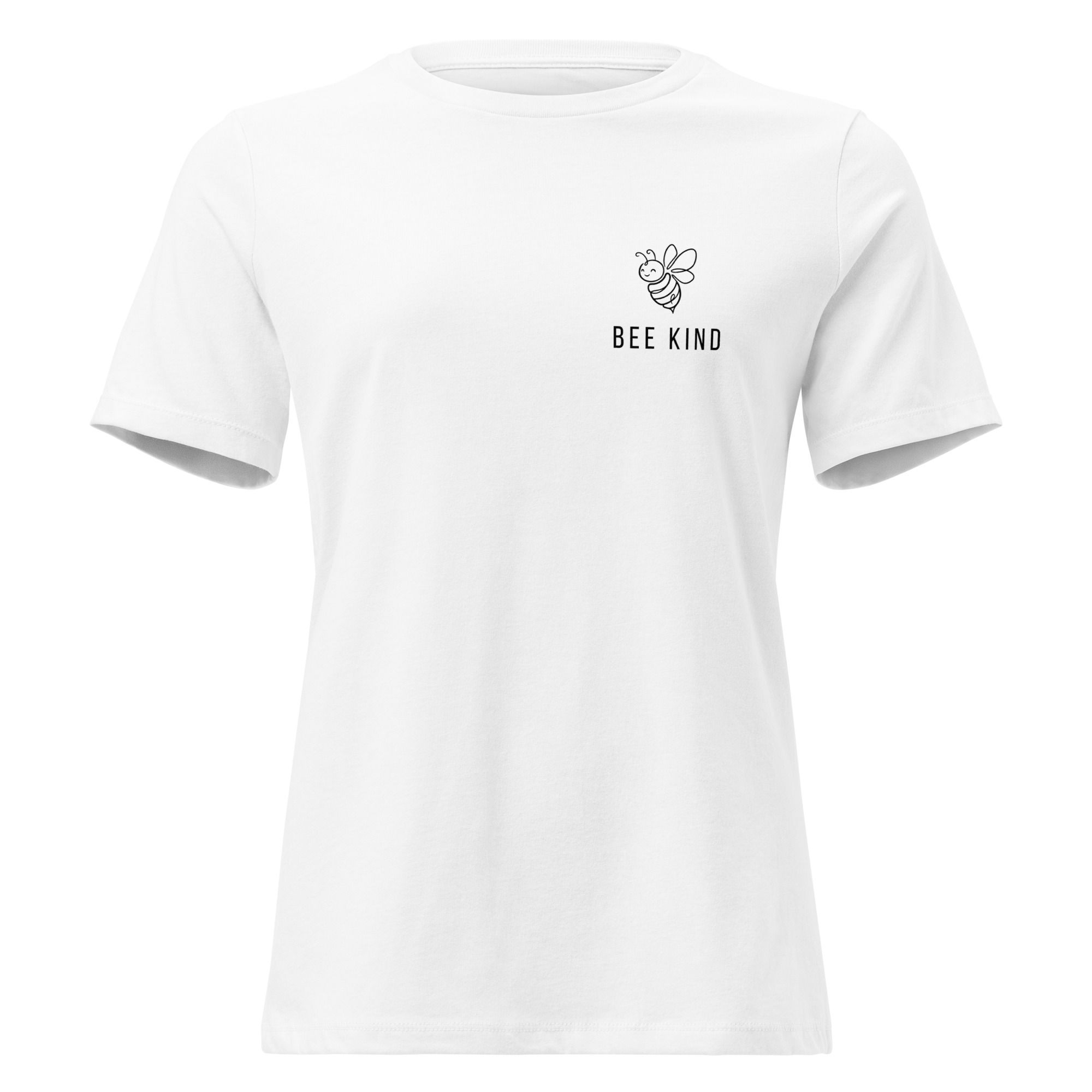 Women’s relaxed premium cotton t-shirt in white with minimalist bee graphic on chest