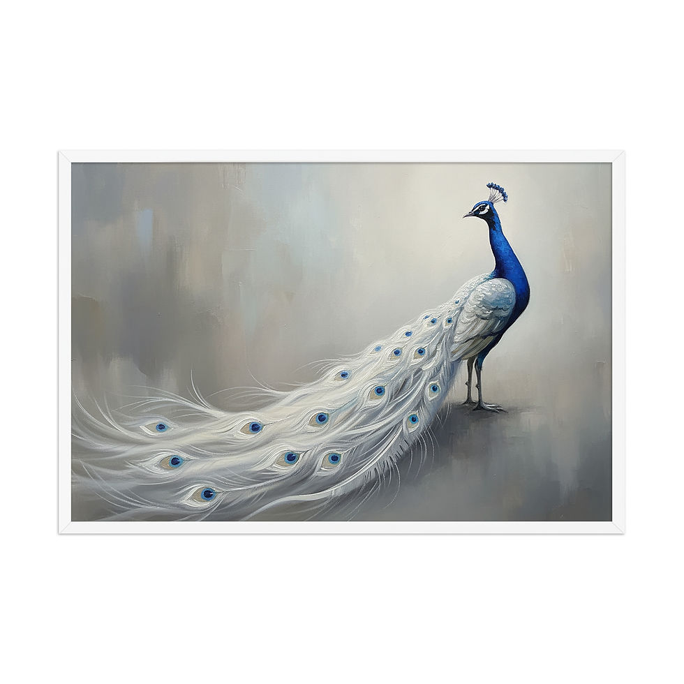 Thumbnail: Ivory Poise framed peacock art displayed against a clean, neutral wall for modern interiors