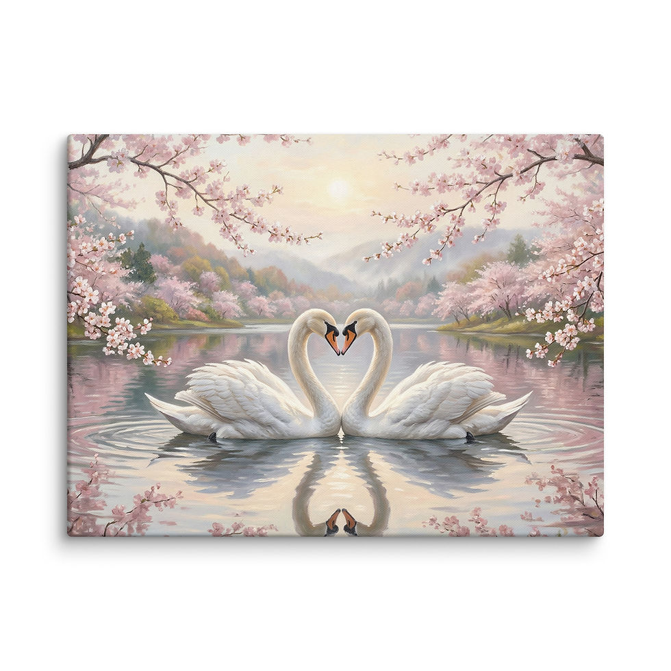 Thumbnail: romantic nature wall art with swans and cherry blossoms for home decor